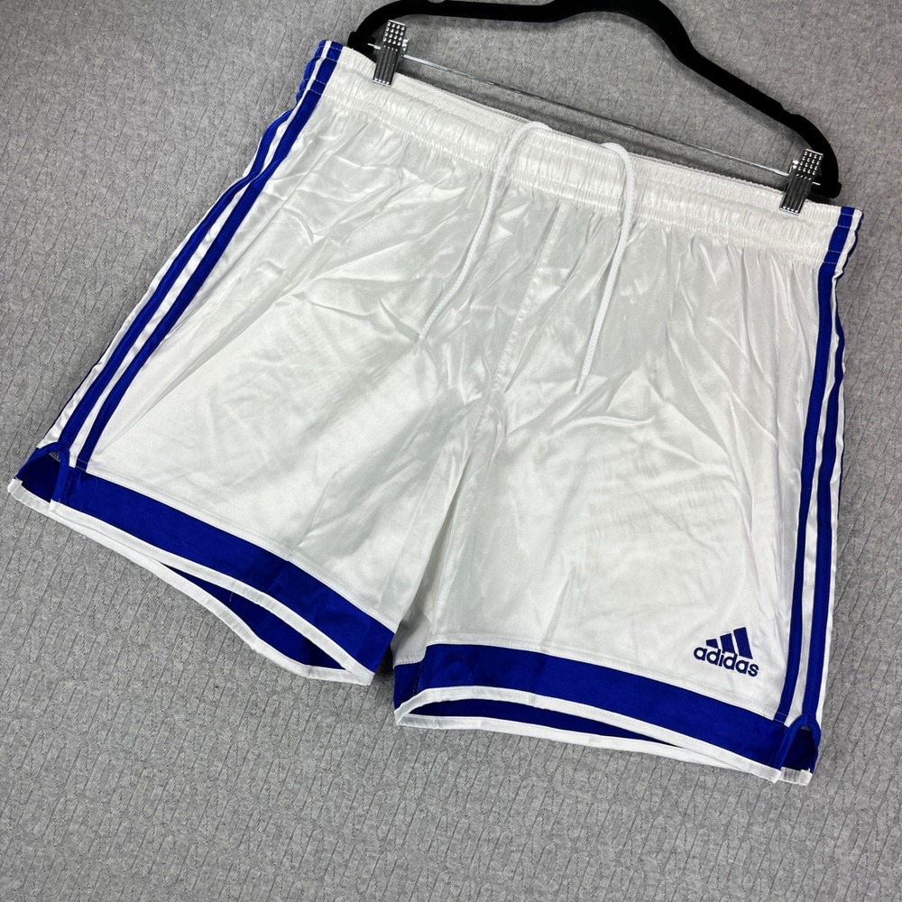 Vintage Adidas Soccer Dazzle Shorts Men XL White Blue 3-Stripe Athletic Training